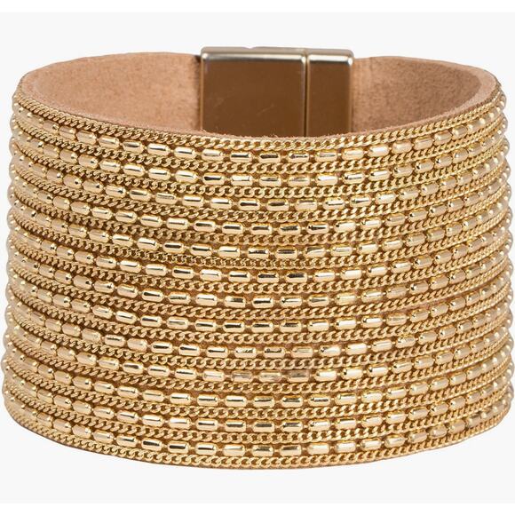 NWT ROCK 🎸 & ROLL CHAIN AND LEATHER CUFF BRACELET GUNMETAL - Picture 2 of 5